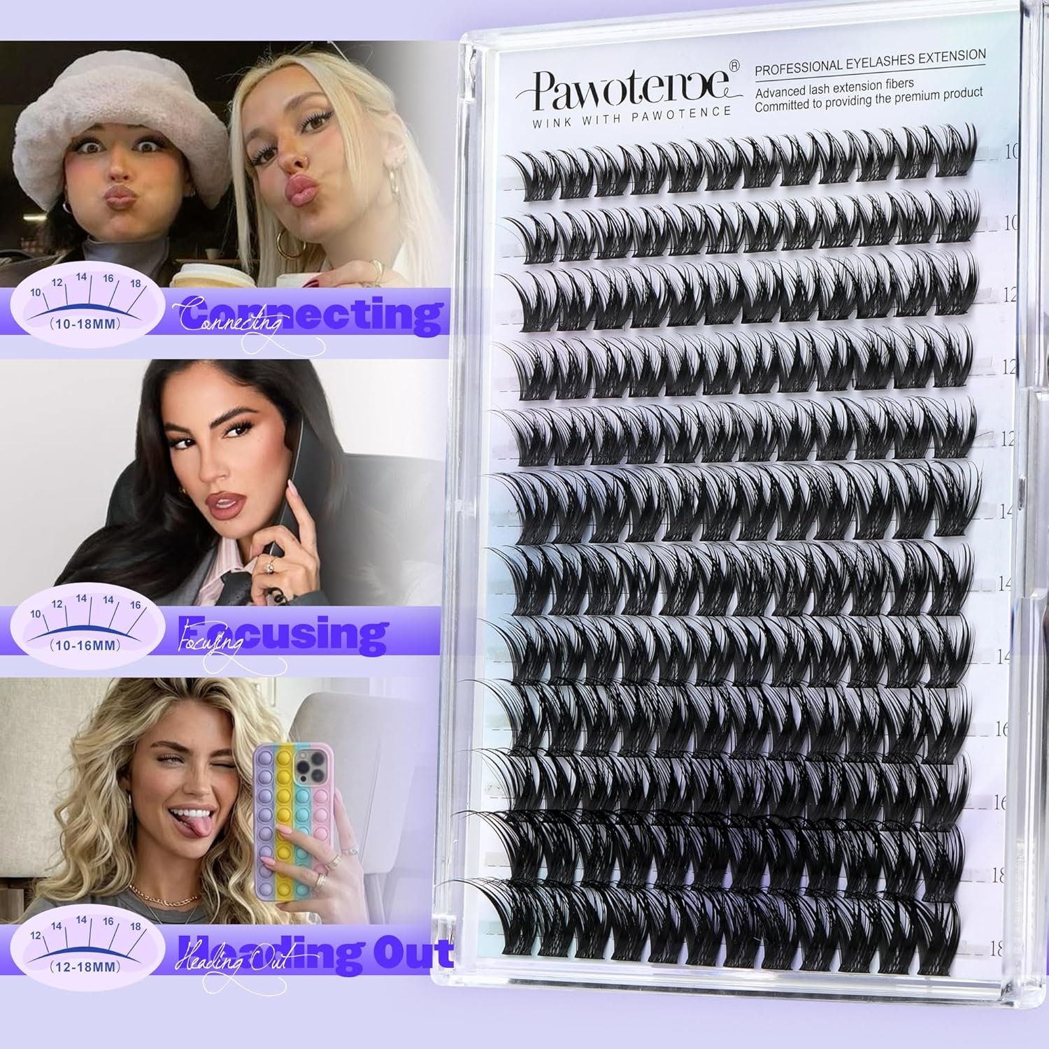Pawotence Lash Clusters Kit Misha 10-18mm Cluster Lashes Extension Kit 144pcs Eyelash Clusters Wet Look Wispy Lashes Cluster Eyelash Extensions with Waterproof Lash Bond and Seal, Remover, Applicator - Image 8