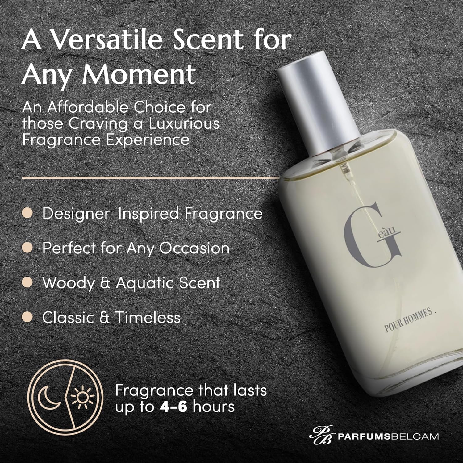 PB ParfumsBelcam G eàu Eau de Toilette Perfume Spray for Men - 3.4 Fl Oz Affordable Long Lasting Cologne, Modern Masculine Scent with Woody Citrus Fragrance Made with Premium Oils for All Day Use - Image 3