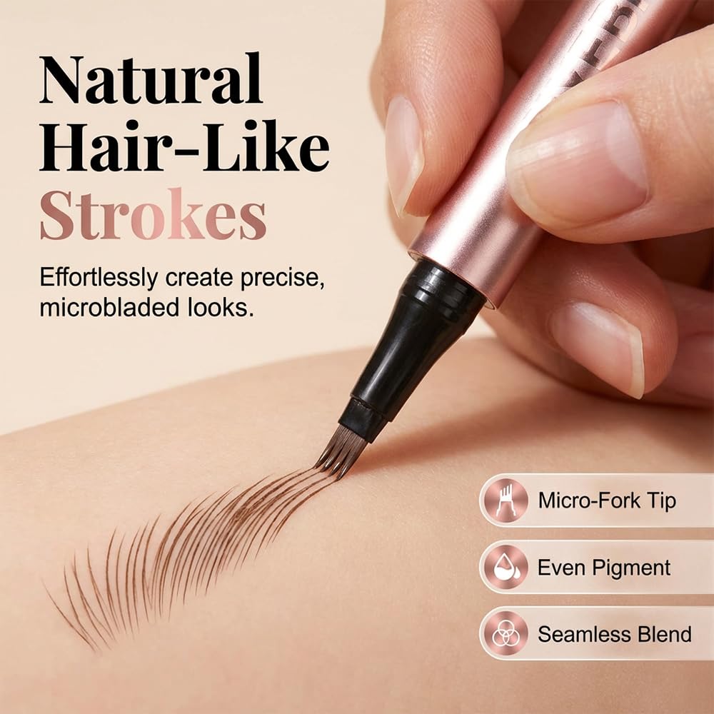 Microblading Eyebrow Pen, 2026 Upgrade 4-Tip 3D Eyebrow Pencil, Waterproof Long-Lasting Fine Stroke Contouring Pen, Natural Makeup Effect for All Day (Grey) - Image 3