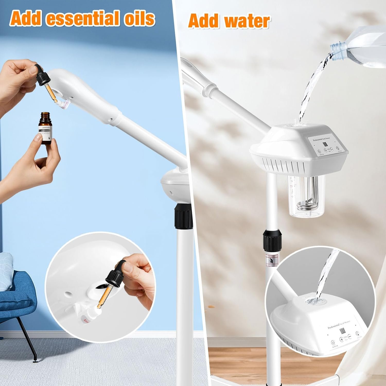 Professional Facial Steamer, Esthetician Steamer on Wheels with Hot Mist, Stand Face Steamer for Facial Deep Cleaning, Steamer for Facial for Personal Care or Spa, Moisturizing and Hydrating, White - Image 5