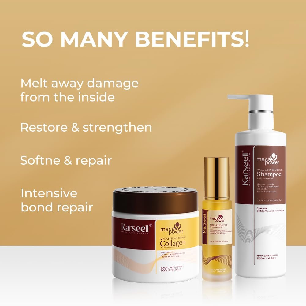 Karseell Collagen Hair Treatment Set, Deep Repair Collagen Hair Mask Shampoo and Argan Oil for Dry Damaged Hair of All Types - 2 x 16.9floz + 1.69floz - Image 4