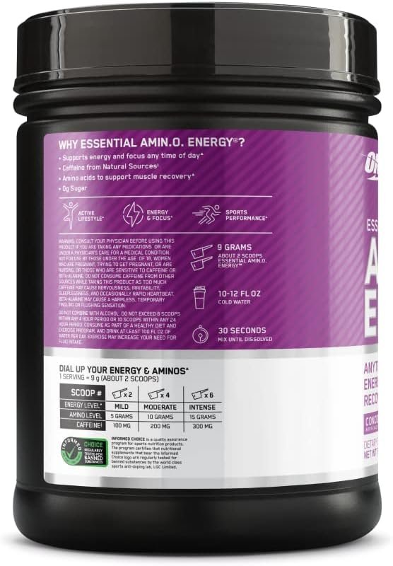 Optimum Nutrition Amino Energy - Pre Workout with Green Tea, BCAA, Amino Acids, Keto Friendly, Green Coffee Extract, Energy Powder - Concord Grape, 65 Servings (Packaging May Vary) - Image 7