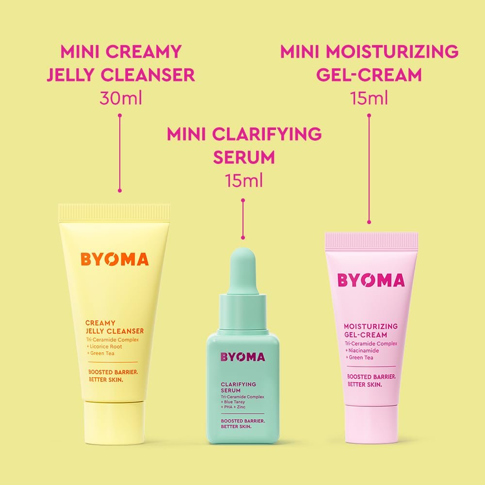 BYOMA So Clear Set - Barrier Repair Skincare Set for Acne Prone Skin - Creamy Jelly Cleanser, Clarifying Face Serum & & Gel-Cream Moisturizer - Unclogs Pores, Targets Blemishes - 30ml, 15ml, 15ml - Image 2