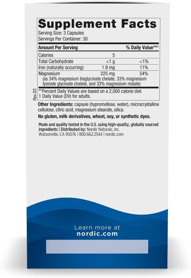 Nordic Naturals Magnesium Complex - 90 Capsules - 225 mg Magnesium - Brain & Heart Health, Mood, Energy, & Muscle Relaxation - Non-GMO, Vegan - 30 Servings - Image 2