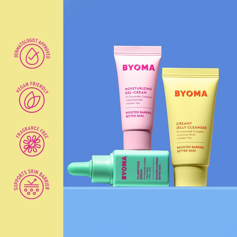 BYOMA So Clear Set - Barrier Repair Skincare Set for Acne Prone Skin - Creamy Jelly Cleanser, Clarifying Face Serum & & Gel-Cream Moisturizer - Unclogs Pores, Targets Blemishes - 30ml, 15ml, 15ml - Image 6