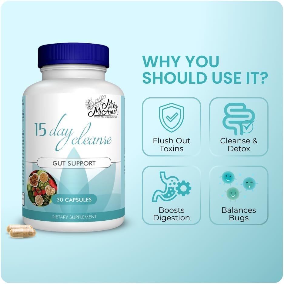 Mila Miamor 15 Day Cleanse - Gut and Colon Support - Advanced Gut Cleanse Detox for Women & Men with Senna, Cascara Sagrada & Psyllium Husk - Non-GMO - Made in USA - 30 Capsules - Image 3