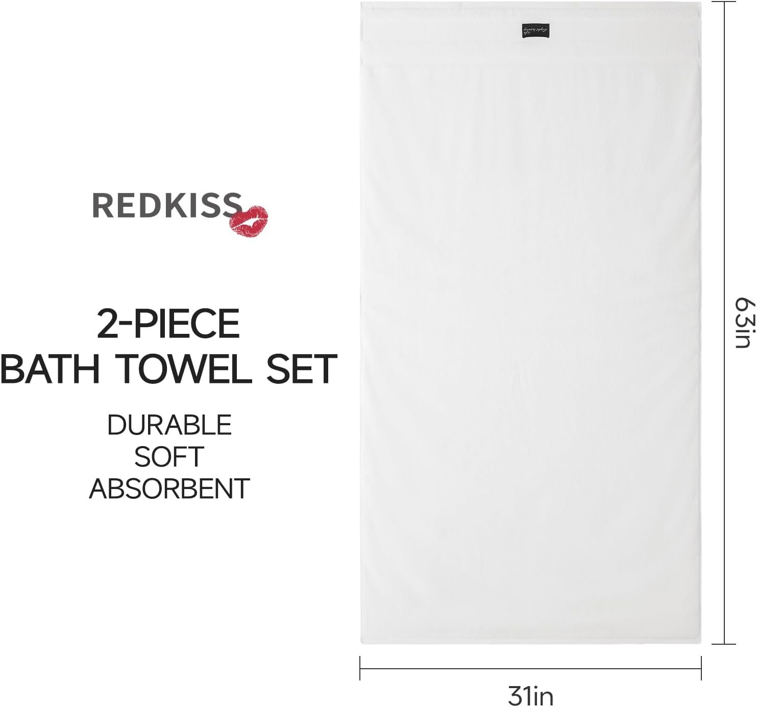 REDKISS Luxury White Bath Towels Set of 2, 100% Cotton 760GSM Heavyweight Bath Sheets, 31 x 63 Inch Oversized Large Bath Towels, Soft Plush Fluffy, Highly Absorbent Quick Dry Hotel Collection - Image 3