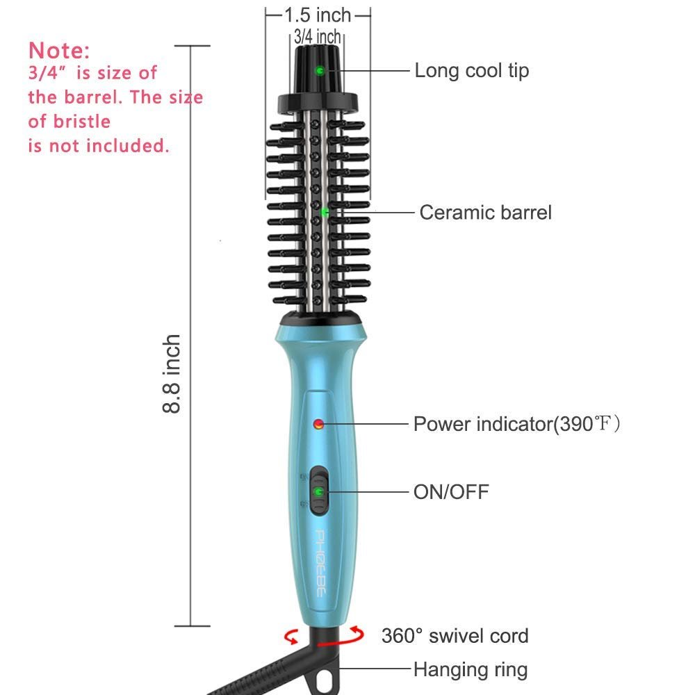 Mini Curling Iron PHOEBE 3/4 Inch Dual Voltage Ceramic Tourmaline Ionic Hot Curler Brush with Traveling Bag for Europe, Professional, Travel for Short Hair - Image 2