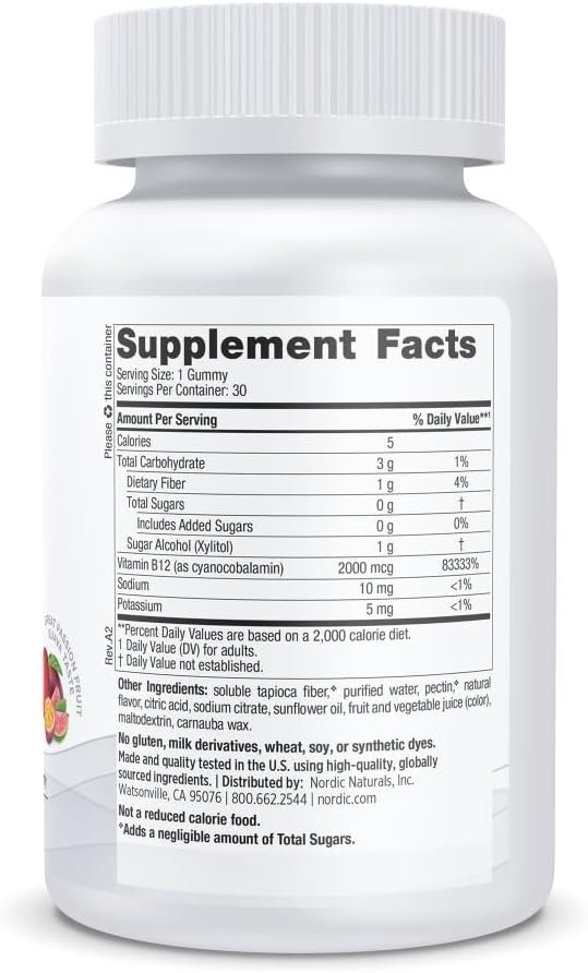 Nordic Naturals Zero Sugar Vitamin B12 Gummies - 2000 mcg Vitamin B12 per Gummy, Passion Fruit Guava Flavor - 30 Gummies, Essential Nutrient Support for Energy Production and Brain Health, 30 Servings - Image 2