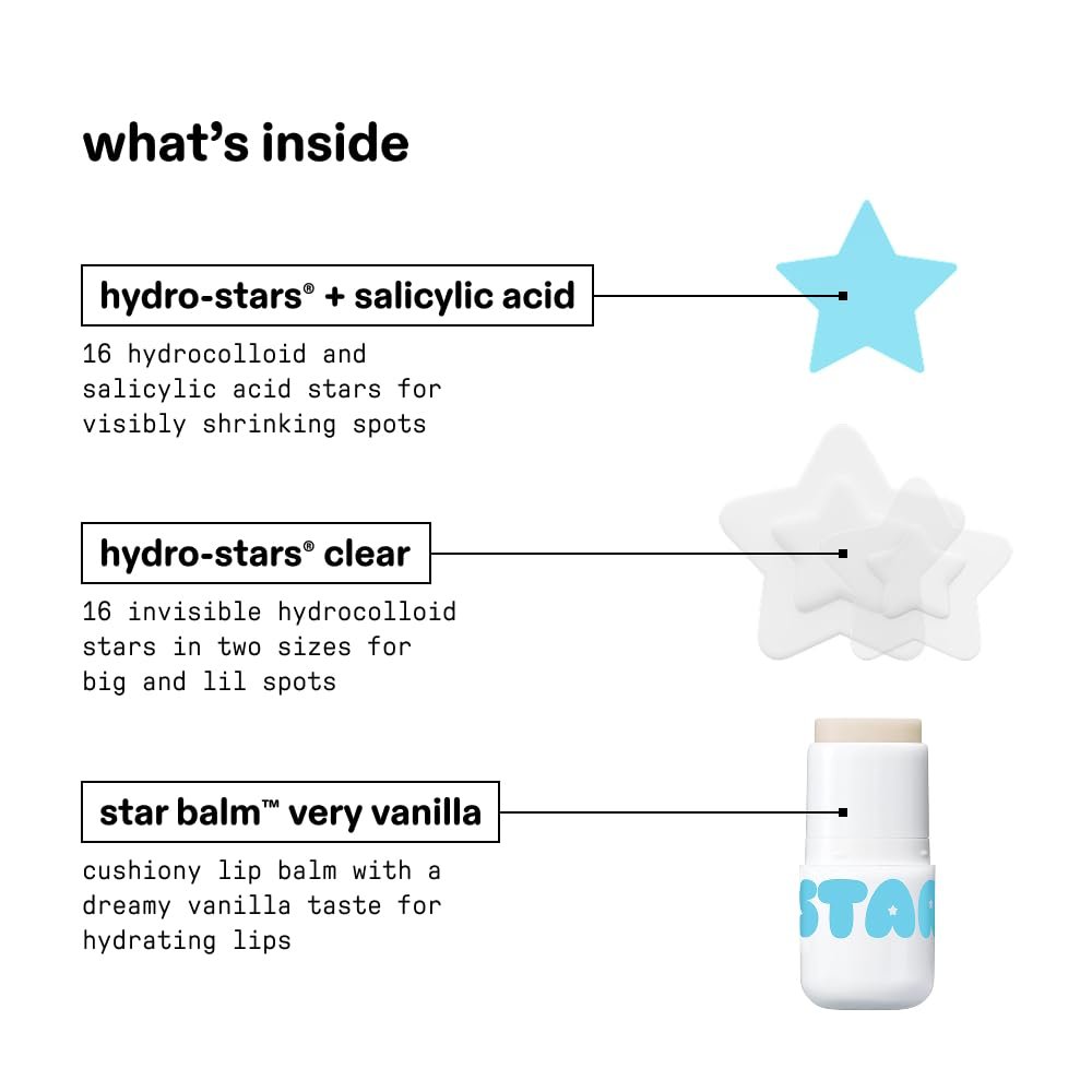 Starface Big Lil White Gift Set - Hydro-Star Pimple Patches Clear and Blue (32ct), Very Vanilla Star Balm - Image 3
