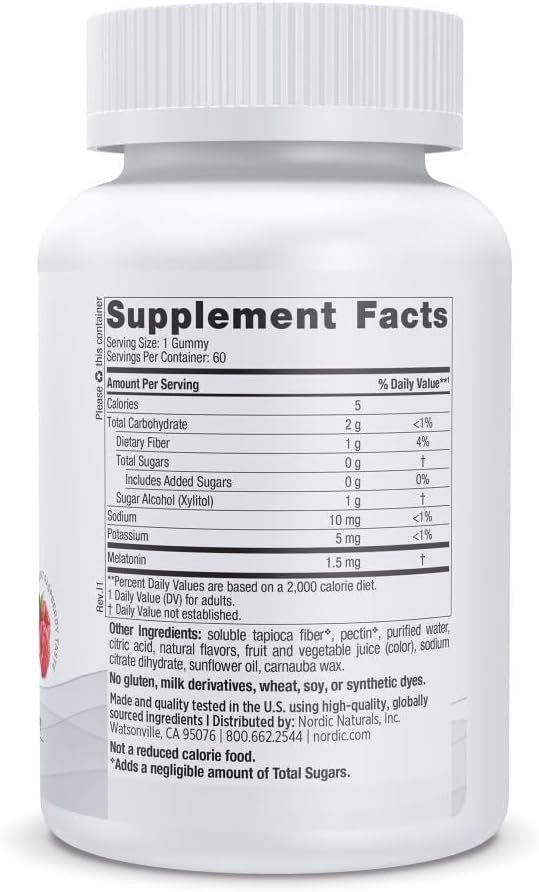 Nordic Naturals Zero Sugar Melatonin Gummies, Raspberry - 60 Gummies - 1.5 mg Melatonin - Great Taste - Restful Sleep, Antioxidant Support - Non-GMO, Vegan - 60 Servings - Image 2