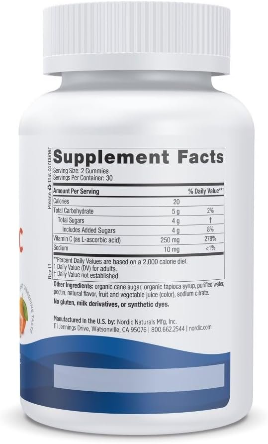 Nordic Naturals Vitamin C Gummies, Tart Tangerine - 60 Gummies - 250 mg Vitamin C - Immune Support, Antioxidant Protection, Child Growth & Development - Non-GMO, Vegan - 30 Servings - Image 2