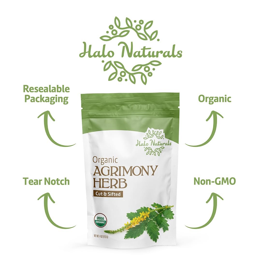 Halo Naturals Organic Agrimony Herb Cut & Sifted, 4 Ounces (Agrimonia eupatoria) USDA Certified | Resealable Pouch| Packaged in The USA - Image 6