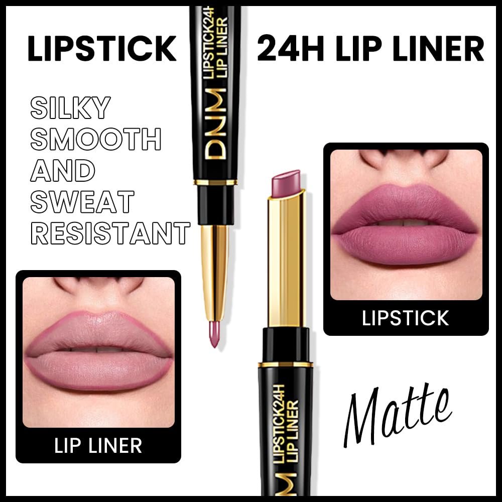 evpct 1Pcs Light Plum Rose Matte Lip Liner and Lipstick Combo Set Kit for Women, Magic Neutral Lipsticks 24 Hours Original Lipstick and Lips Liner Pencil Stain Makeup Long Lasting Waterproof, 24# - Image 3