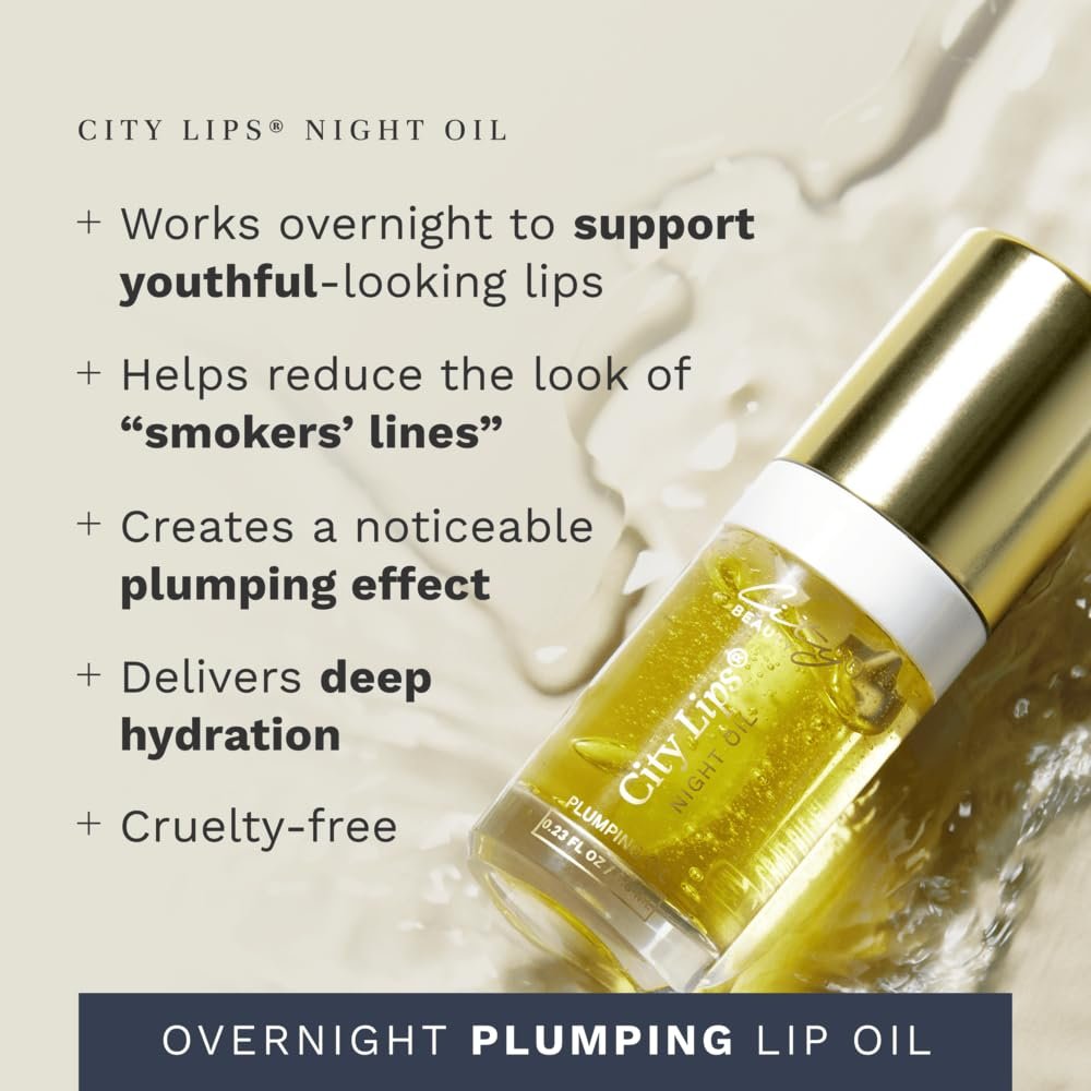 City Beauty City Lips Night Oil - Plump, Hydrate, and Restore Overnight - Anti-Aging Lip Treatment - Conditioning Lip Oil with Hyaluronic Acid & Plant Extracts - Image 3