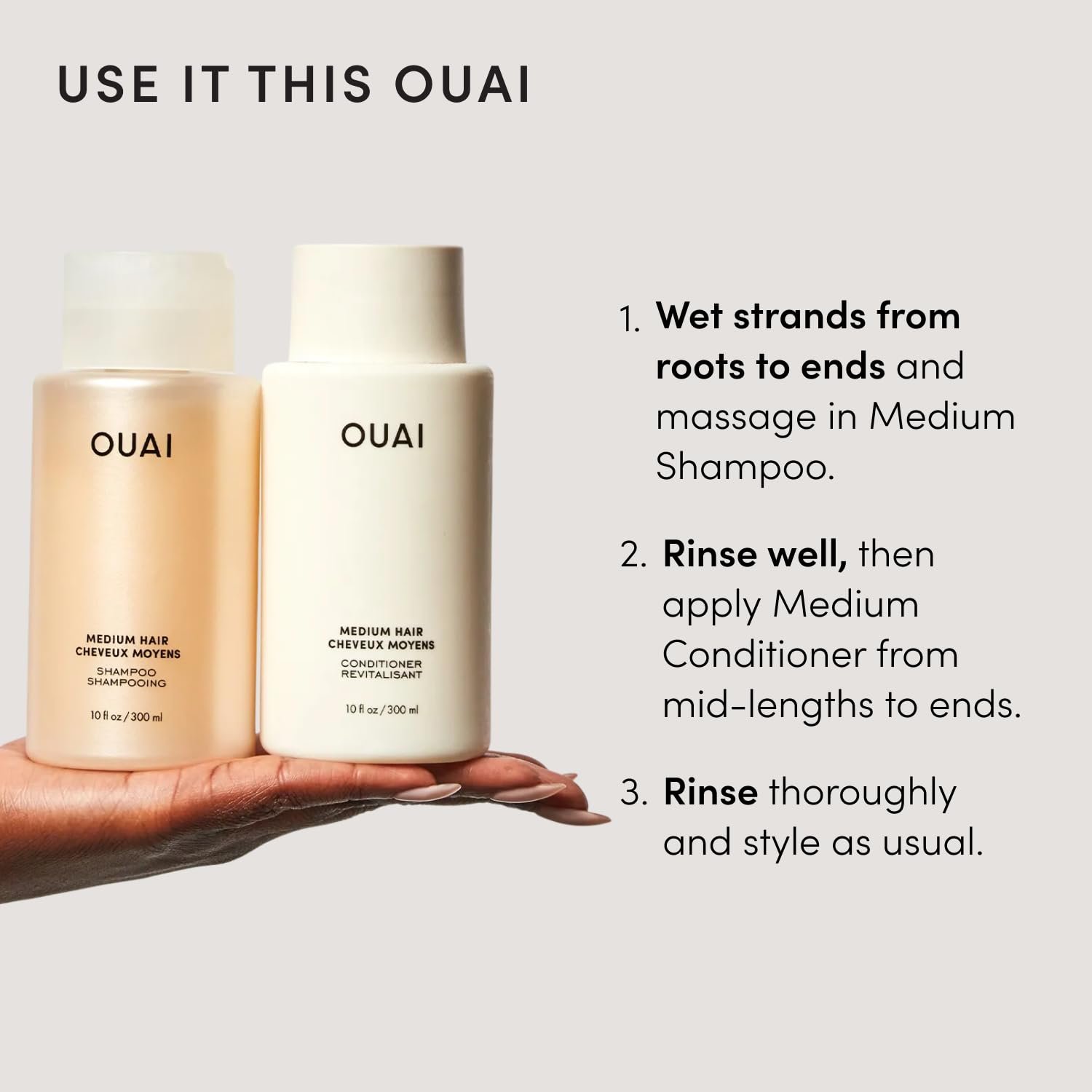 OUAI Medium Hair Shampoo and Conditioner Set - Sulfate-Free Shampoo and Conditioner for Women & Men - Made with Keratin, Shea Butter & Avocado Oil - Free of Parabens & Phthalates (10 Fl Oz) - Image 7