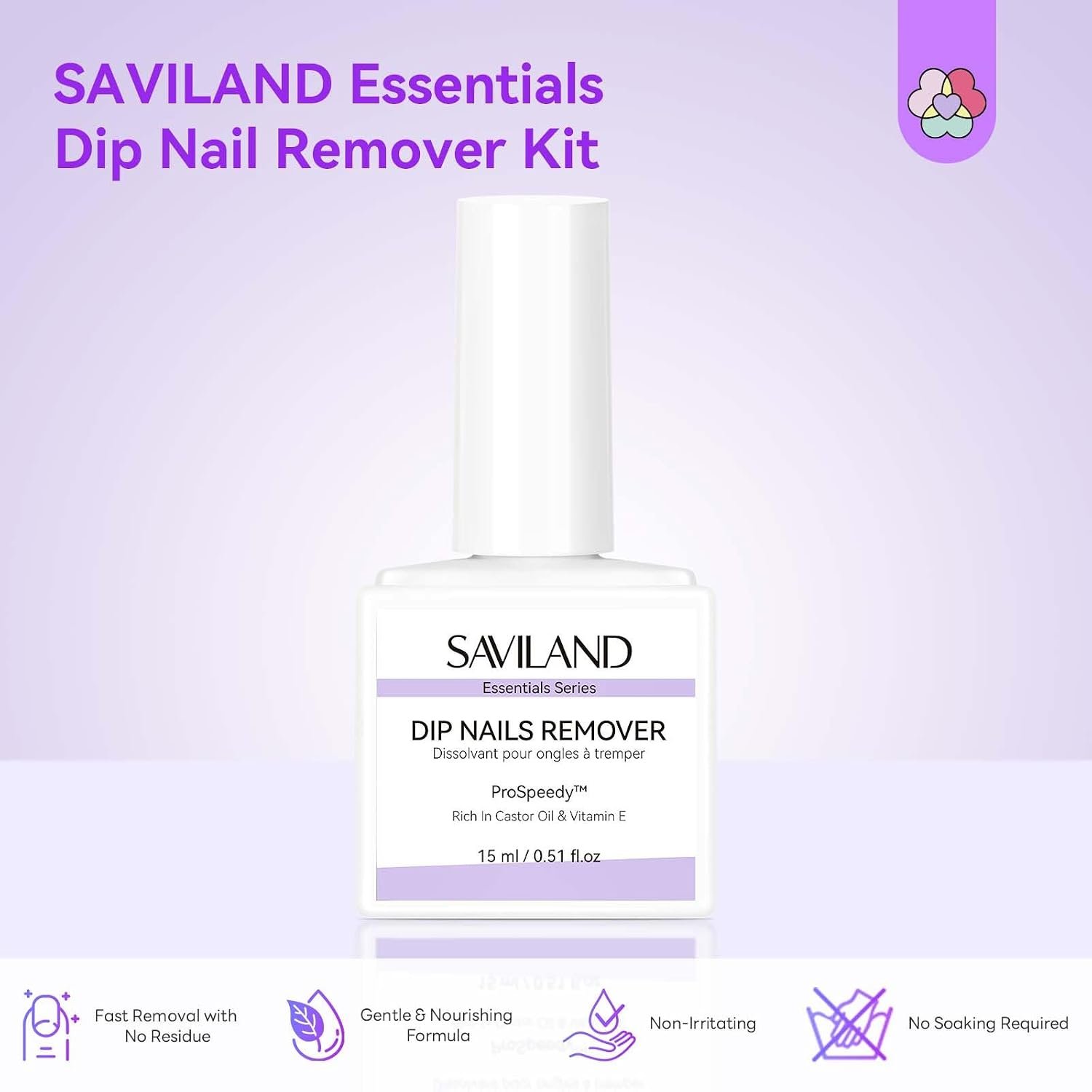 SAVILAND Essentials Dip Powder Remover Kit: Dip Nail Removal With Nail File Buffer For Dip Nails Gel Remove No Need Foil Soaking or Wrapping Easy to Use Home Manicure 15ml - Image 2
