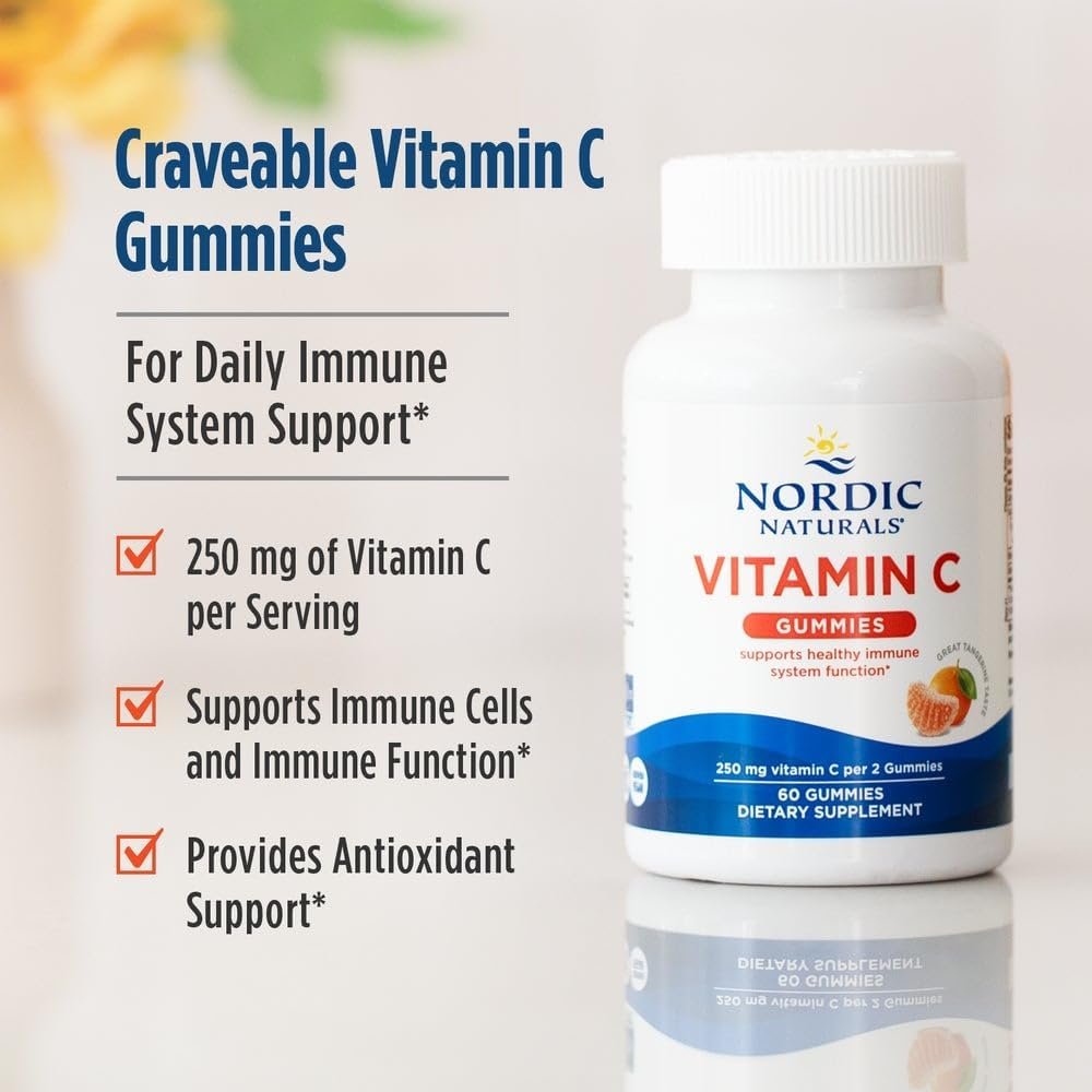Nordic Naturals Vitamin C Gummies, Tart Tangerine - 60 Gummies - 250 mg Vitamin C - Immune Support, Antioxidant Protection, Child Growth & Development - Non-GMO, Vegan - 30 Servings - Image 3