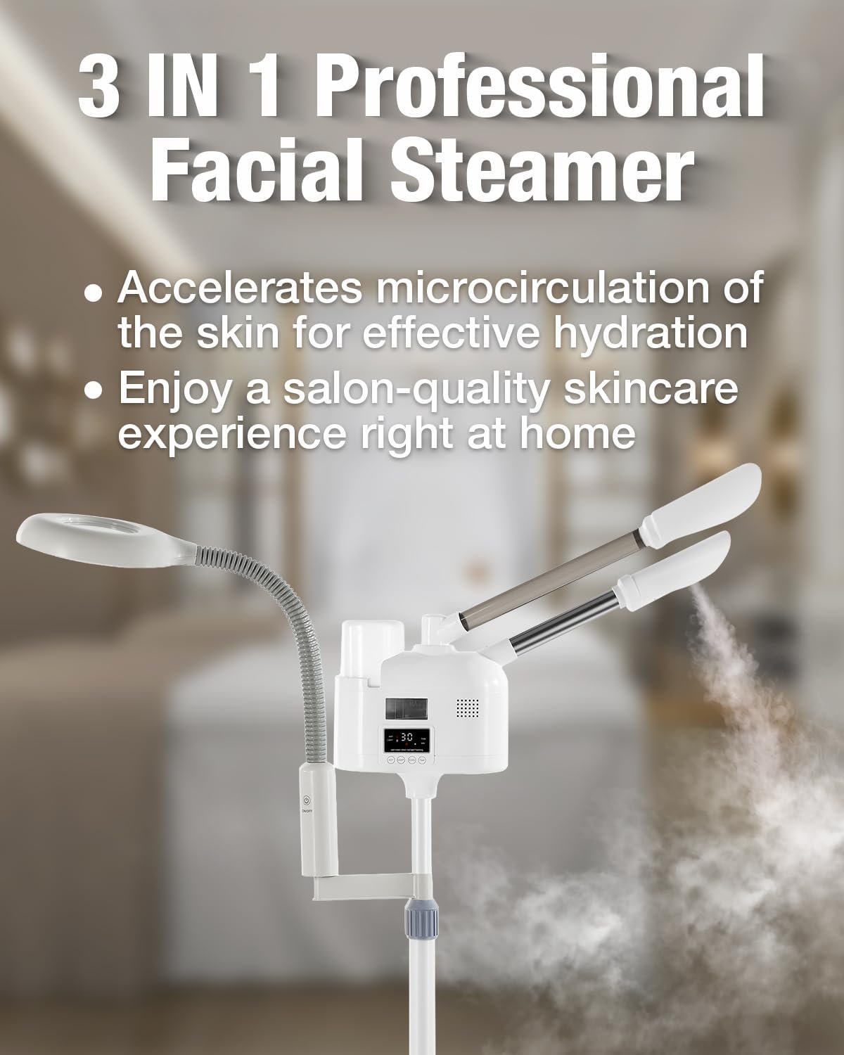 Professional Facial Steamer 3 in 1 Steamer for Face with Hot & Cold Nozzle 5X LED Magnifying Lamp Facial Steamer for Esthetician Beauty Face Equipment Use at Home or Salon - Image 2