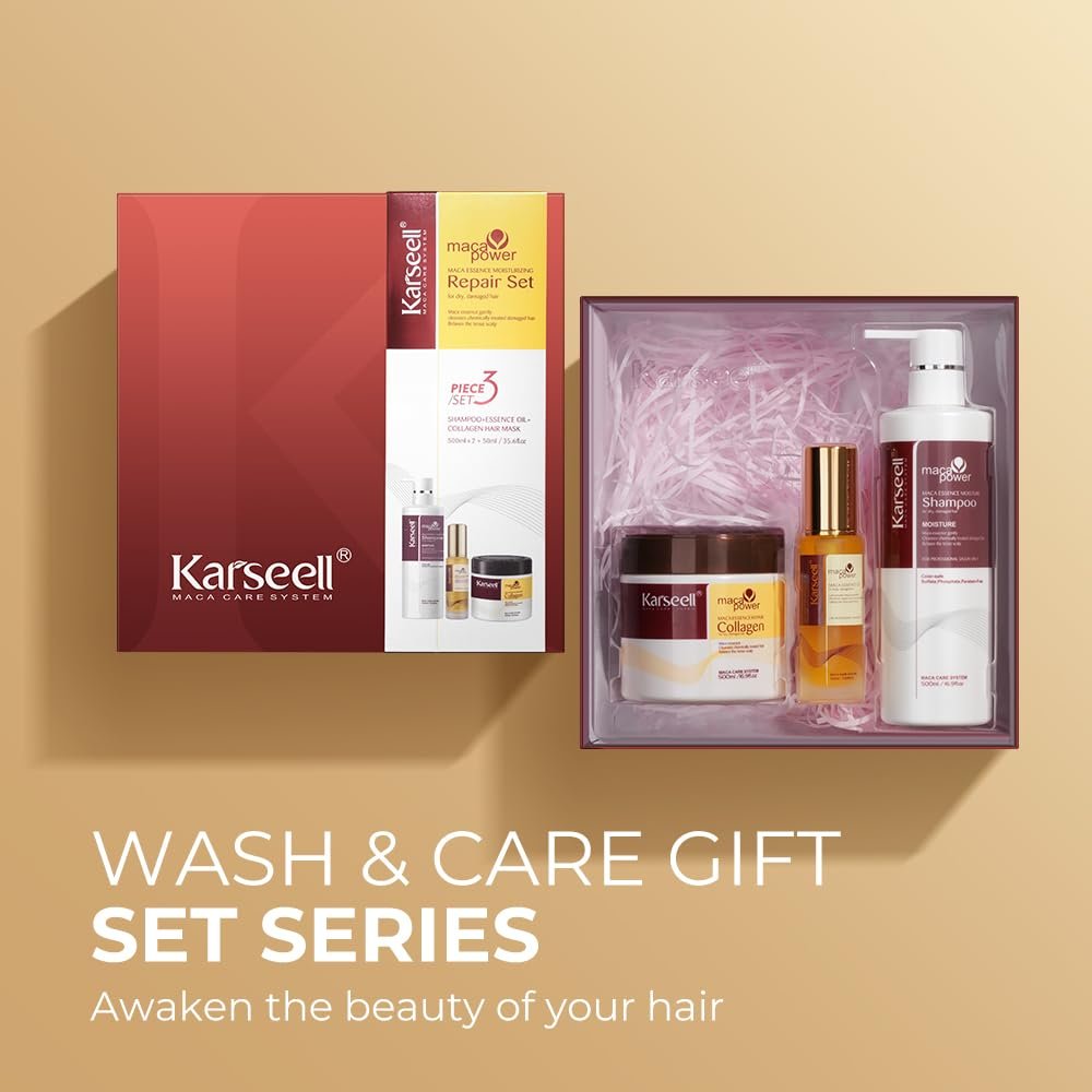 Karseell Collagen Hair Treatment Set, Deep Repair Collagen Hair Mask Shampoo and Argan Oil for Dry Damaged Hair of All Types - 2 x 16.9floz + 1.69floz - Image 2