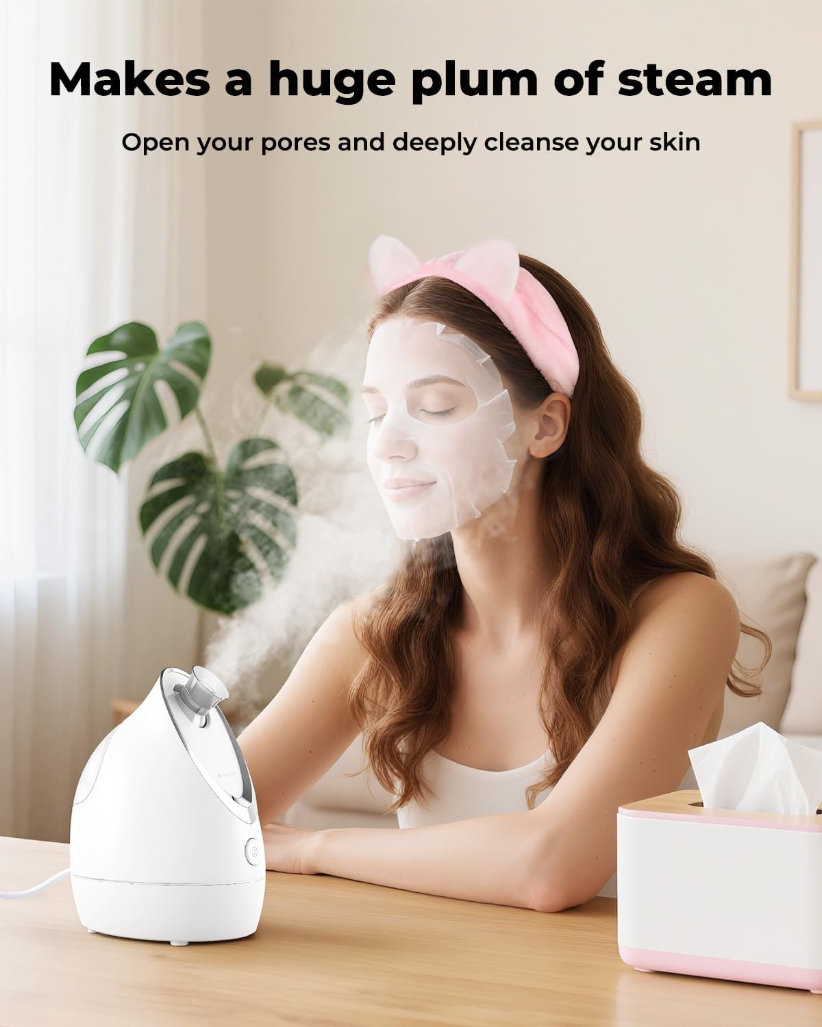 Kingsmile Facial Steamer for Face, 3 in 1 Face Steamer for Facial Deep Cleaning, Compact Nano Steamer - Aromatherapy, Adjustable Nozzle Warm Steam for Home SPA, Face Steamer for Sinuses with Hairband - Image 2