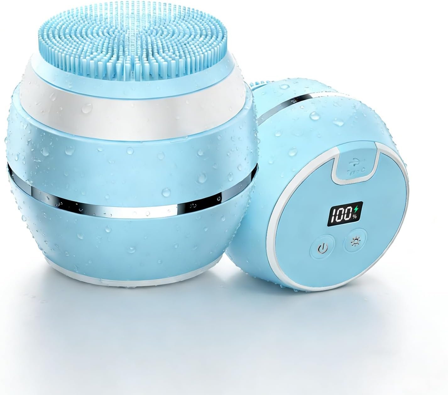Electric Face Scrubber & Silicone Facial Cleansing Brush - Waterproof Sonic Face Brush Exfoliator with LED Screen, 3 Beauty Light Modes, Rechargeable Face Wash Brush for Deep Cleaning & Massage-Blue