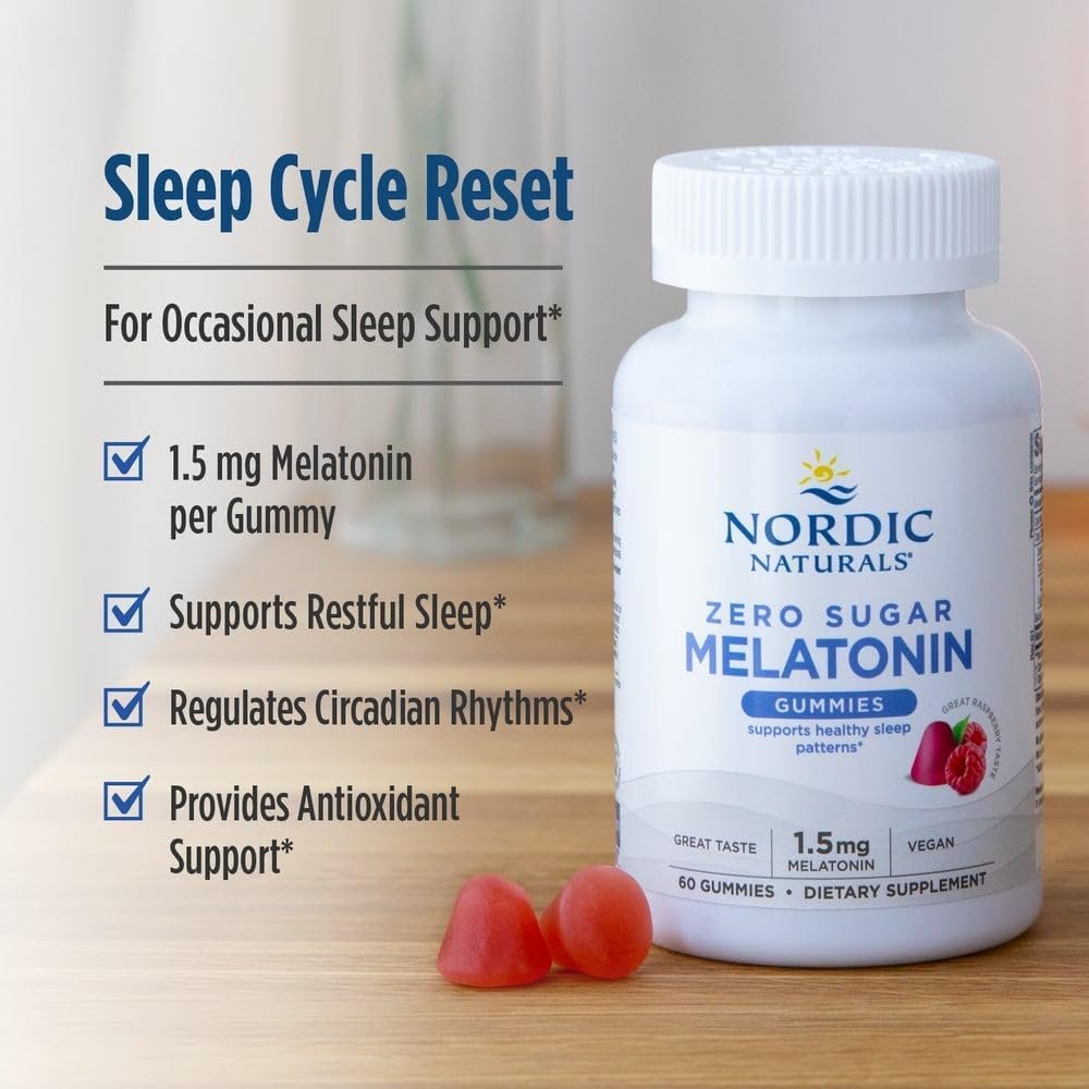 Nordic Naturals Zero Sugar Melatonin Gummies, Raspberry - 60 Gummies - 1.5 mg Melatonin - Great Taste - Restful Sleep, Antioxidant Support - Non-GMO, Vegan - 60 Servings - Image 4