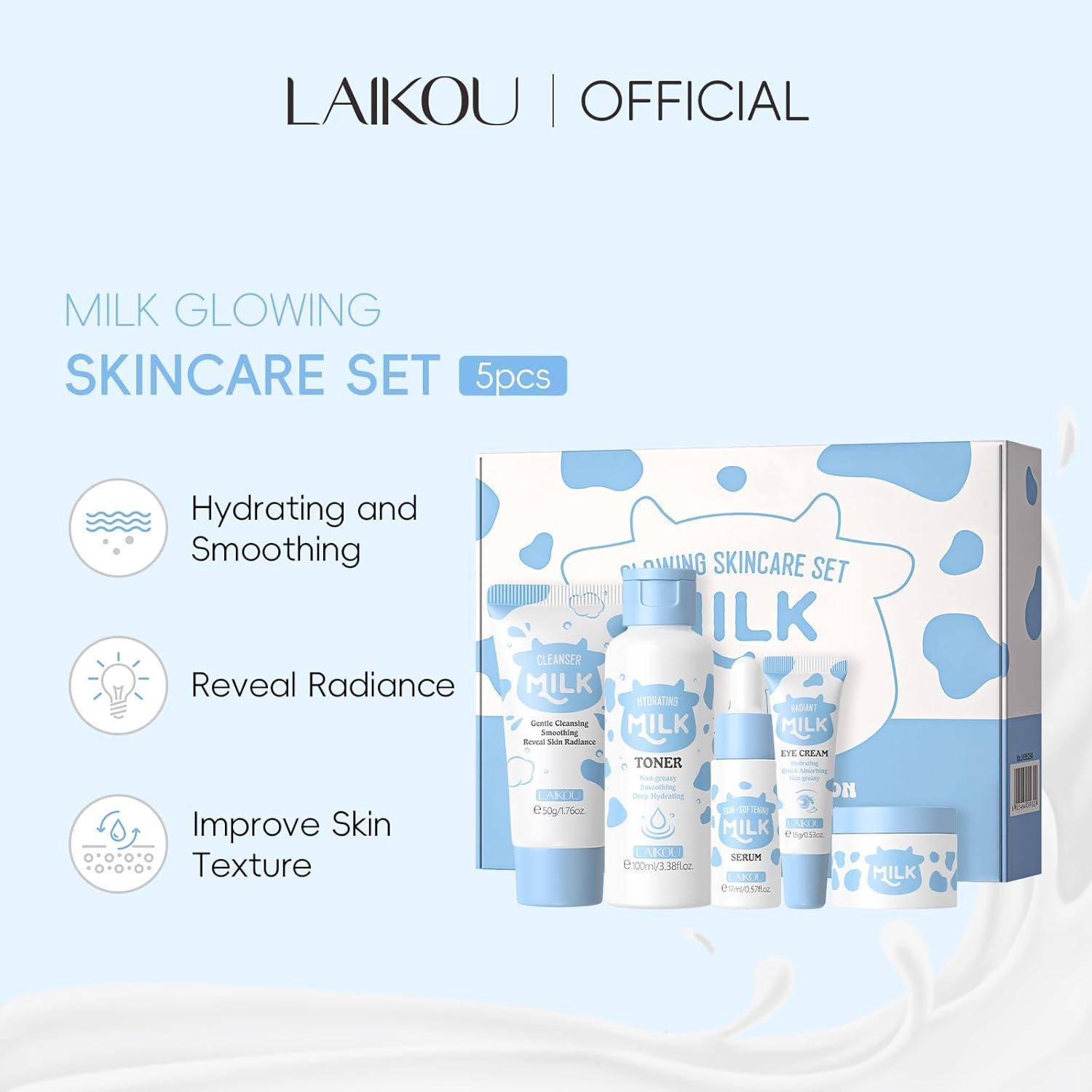 LAIKOU Skin Care Set, Skin Care Routine Kit for Women, Skincare Gift Set, Travel Size Toiletries with Milk Cleanser, Toner, Serum, Eye Cream, Face Cream Mother's Day Christmas Birthday Daughter Wife - Image 2