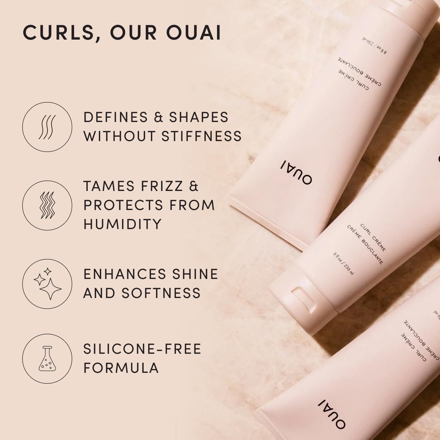 OUAI Curl Cream - Curl Defining Cream with Chia & Linseed Oil - Enhances Definition, Hydration & Shine - Tames Frizz & Protects from Humidity - Silicone-Free Curly Hair Products for Women (8 oz) - Image 3
