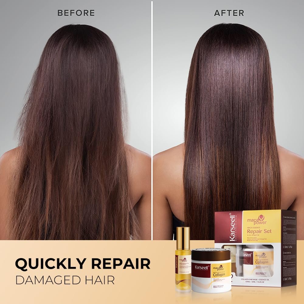 Karseell Collagen Hair Mask & Argan Oil Set, Deep Conditioning Hair Treatment for Dry Damaged Hair, Repair & Moisturize All Hair Types, 16.9 fl oz + 1.69 fl oz - Image 7