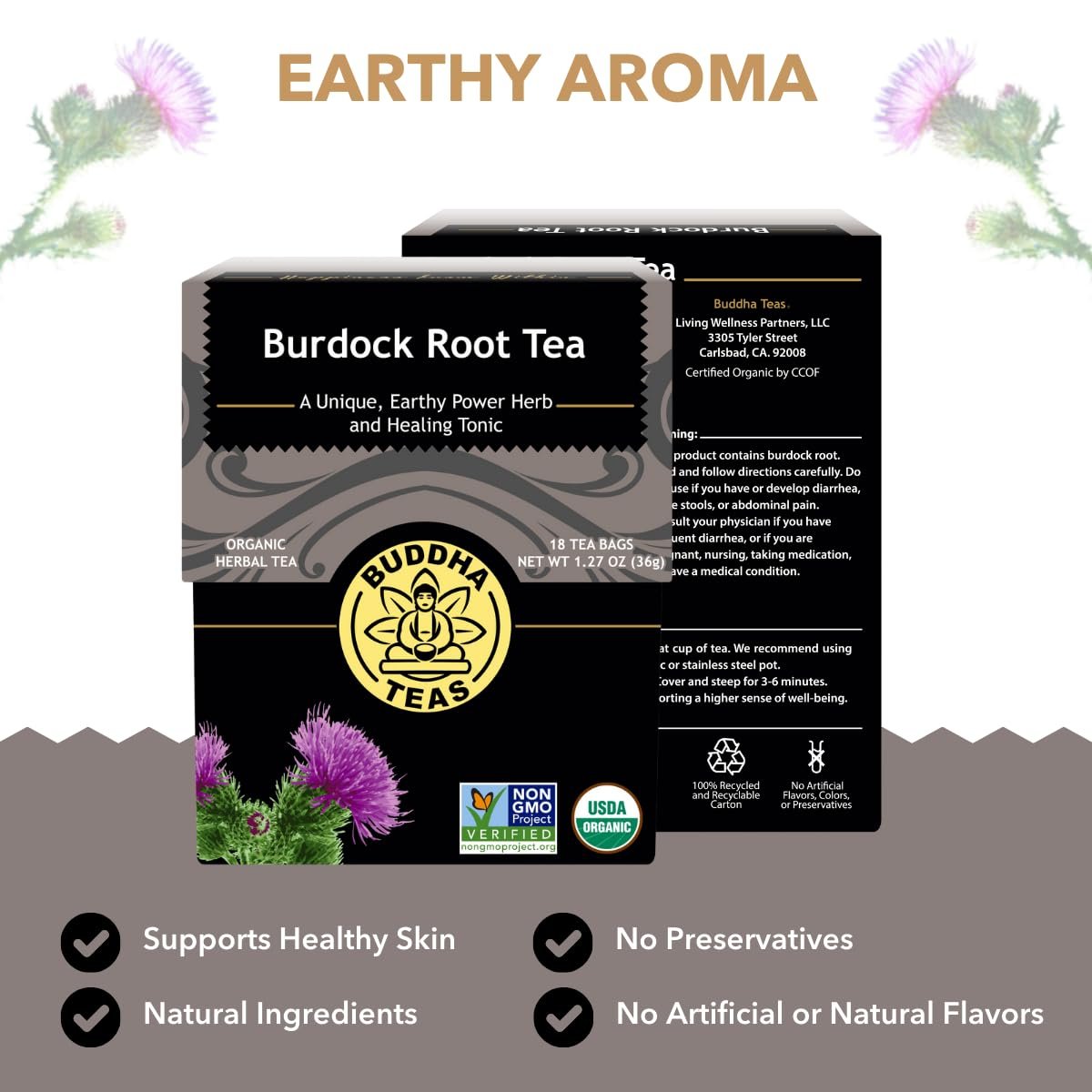 Buddha Teas - Burdock Root - Organic Herbal Tea - For Health & Wellbeing - With Antioxidants, Minerals & Vitamin C - Caffeine Free - 100% Kosher & Non-GMO - 18 Tea Bags (Pack of 1) - Image 3