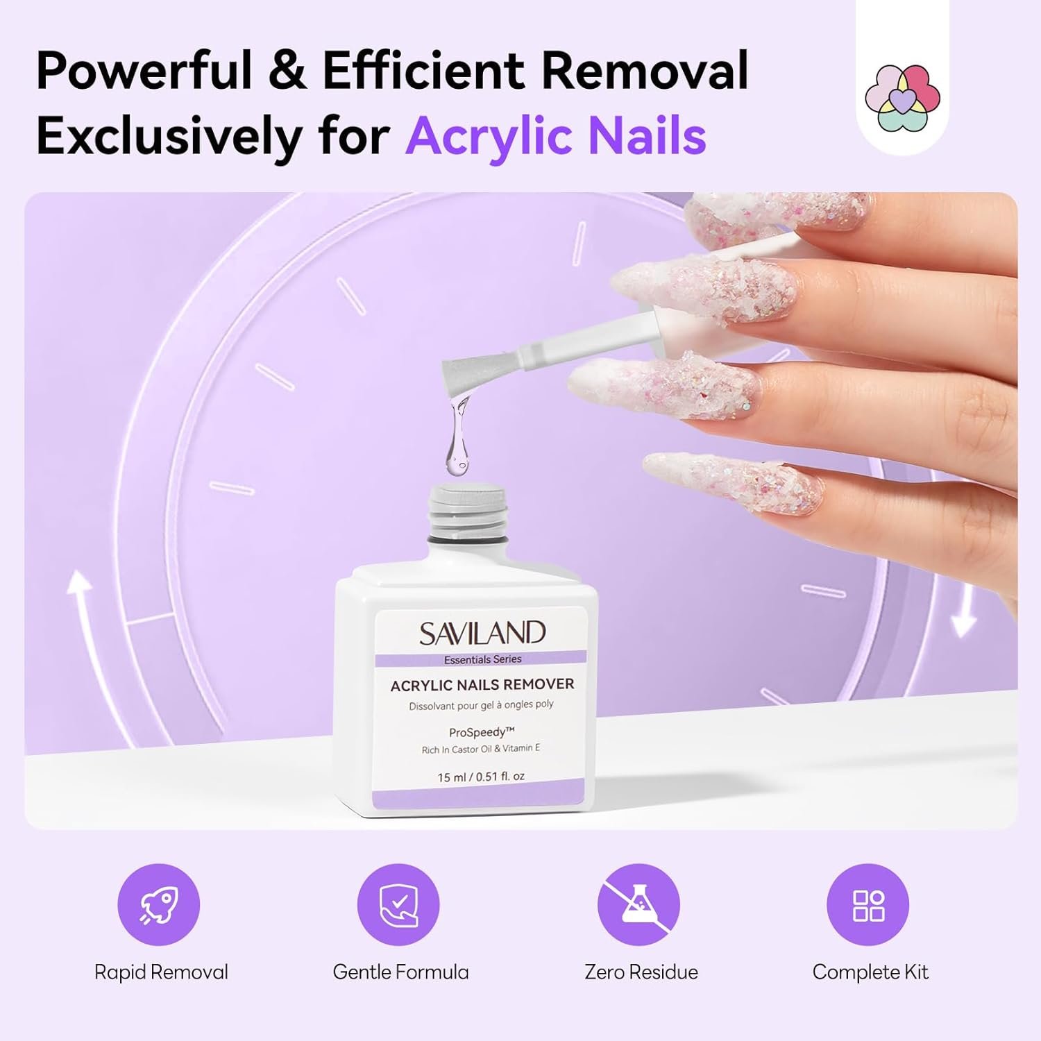 SAVILAND Acrylic Nail Remover Kit 2 Pcs: Powerful Rapid Dissolution Acrylic Remover with Cuticle Oil & Nail File Tools, No Soaking No Wrapping, Gentle Professional Set for Home Use - Image 2