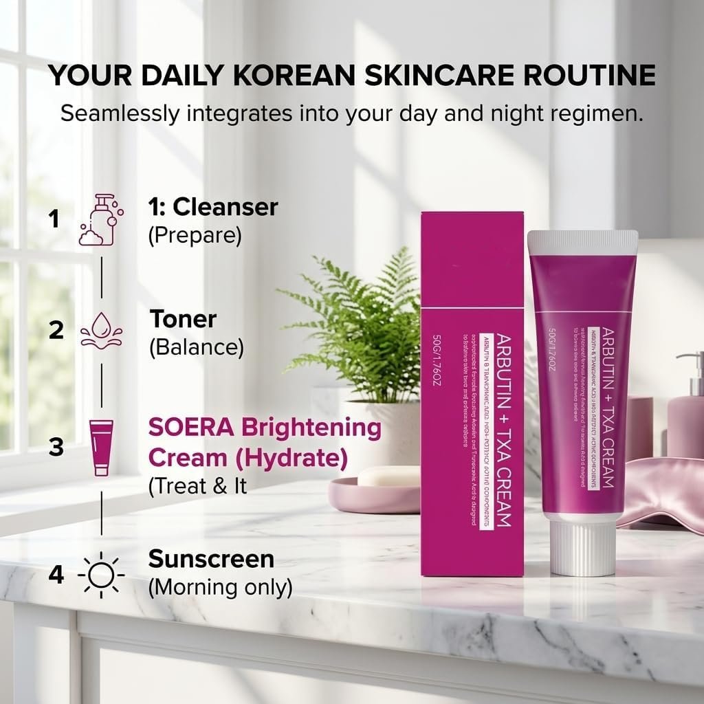 Official SOERA Korean Brightening Cream, Arbutin And Tranexamic Acid Facial Cream For Uneven Skin Tone And Dark Spot Appearance Care For Daily Skincare Routine - Image 6