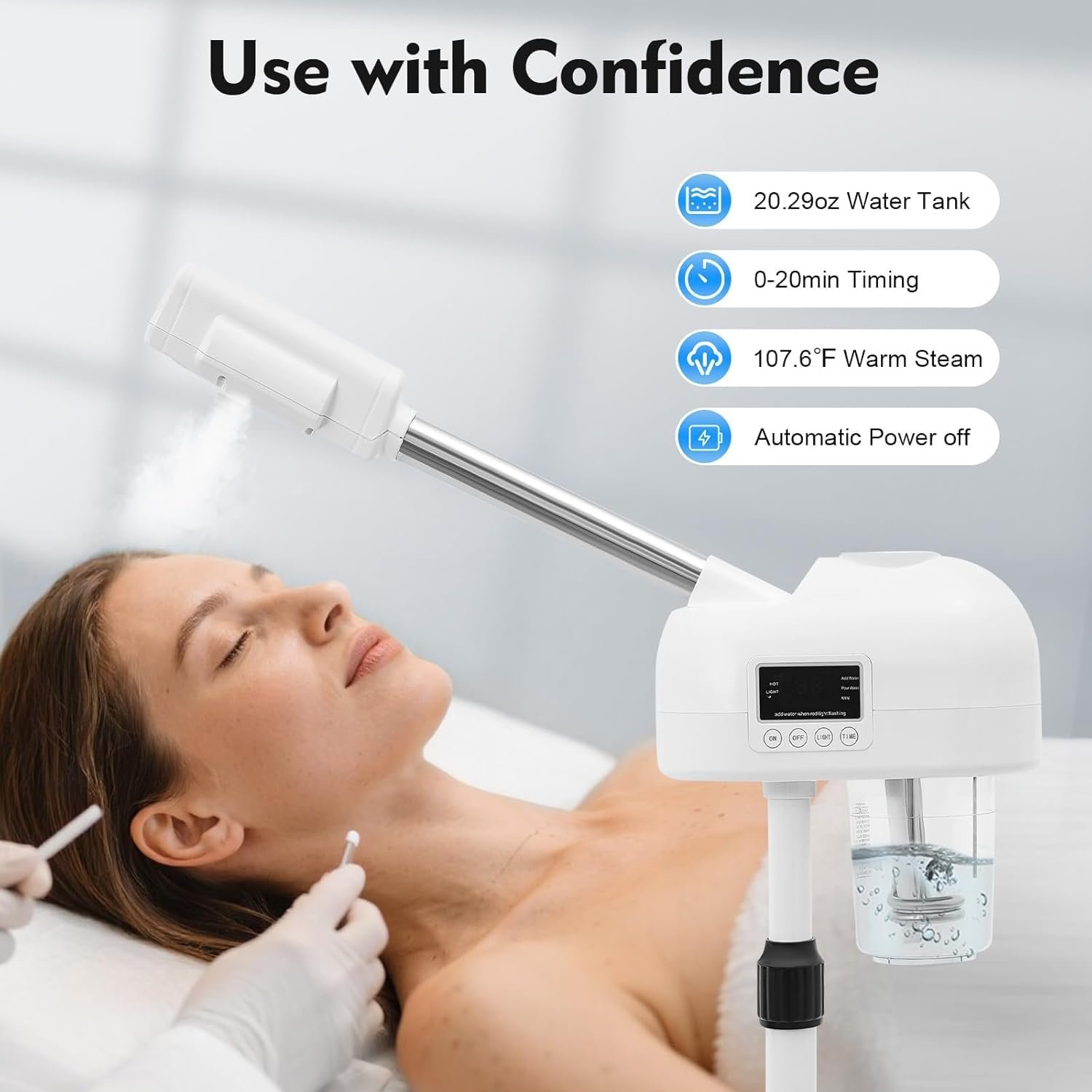 Professional Facial Steamer, Hot Mist Spray & Ozone, LCD Touch Screen & Timer Function, 600CC Large Capcity Water Jag, SPA at Home, White - Image 5