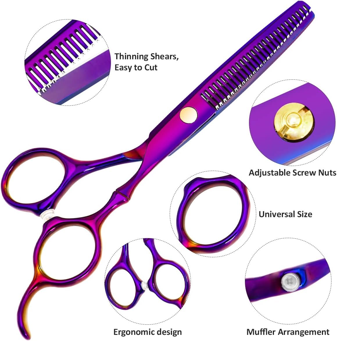 Professional Hair Cutting Scissors Sets Stainless Steel Barber Hairdressing Scissors Multifunctional Salon Thinning Scissors Straight Shears Tools Gifts for Mom Dad Friends (Purple) - Image 3