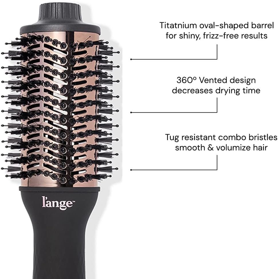L'ANGE HAIR Le Volume 2-in-1 Titanium Blow Dryer Brush | Frizz Control Blowout Hair Dryer Brush For Drying And Straightening | Volumizing Hot Air Styler For All Hairstyles | Oval Barrel | Black - 60mm - Image 2