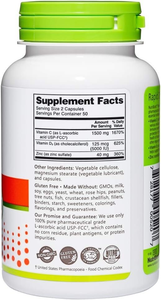 NutriBiotic – Vitamin C + Vitamin D3 & Zinc, 100 Capsules | Potent, Comprehensive Immune Support | Essential & Antioxidant Daily Supplement | Gluten & GMO Free - Image 5