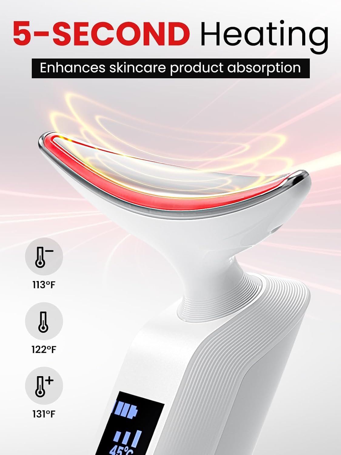 Facial Neck Massager Portable Charging Dock - 3 Heat Settings, Vibrating Face Massage, 9-Color LED Light & 72Hrs Battery | Home Spa Travel Skincare - White - Image 5