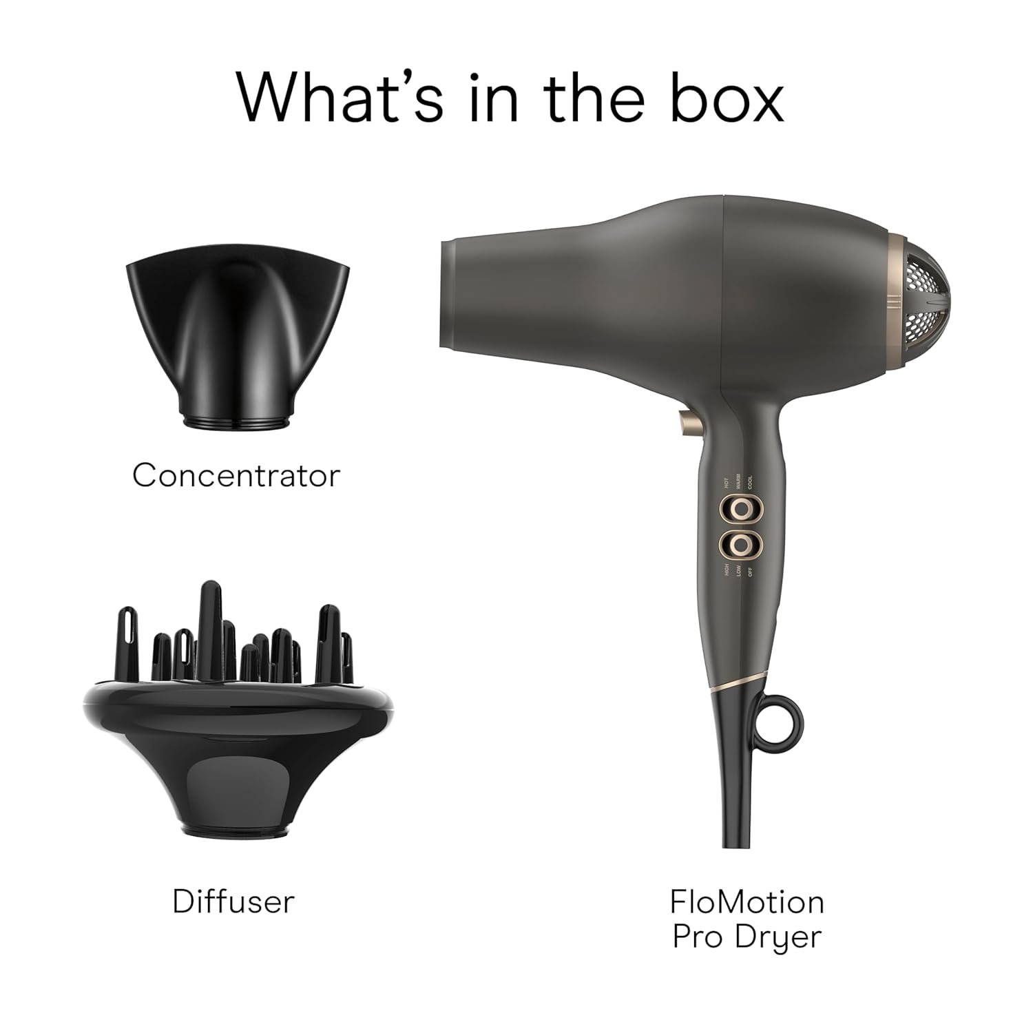 INFINITI PRO CONAIR FloMotion Pro Hair Dryer, Personalize Your Drying Experience with Adjustable Airflow and 6 Heat/Speed Settings, Blow Dryer with Diffuser and Concentrator Attachments, Black - Image 8