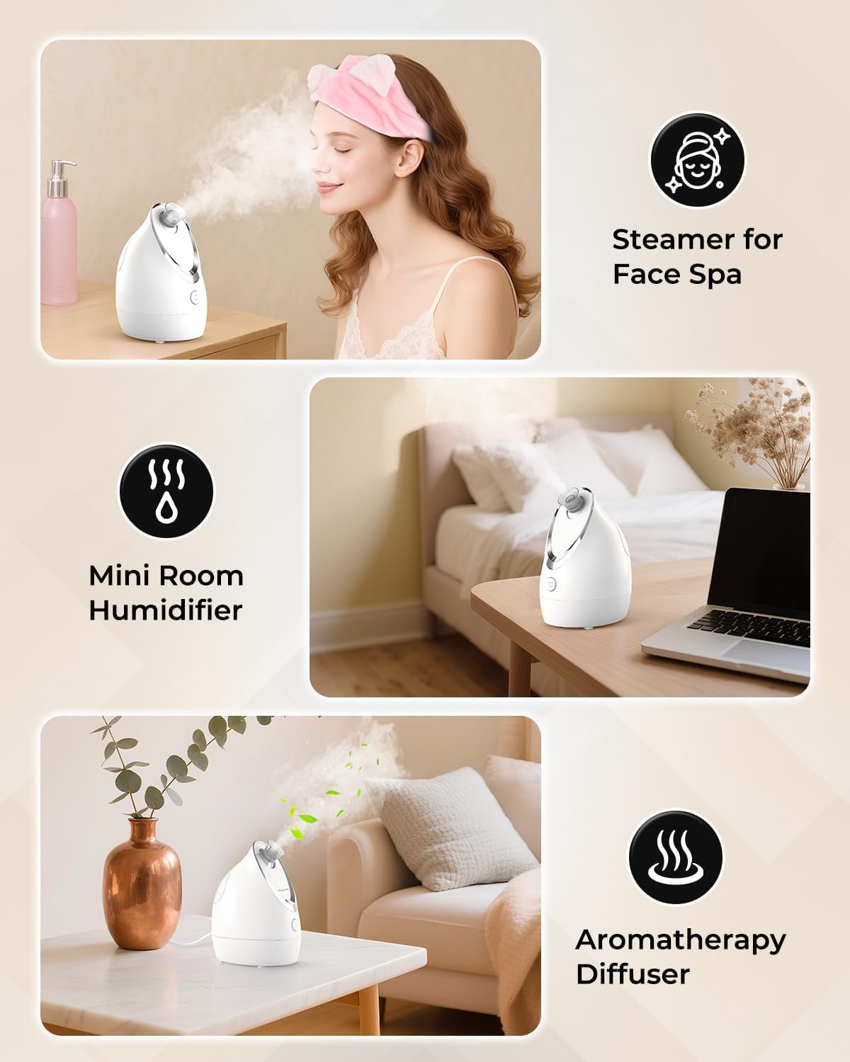 Kingsmile Facial Steamer for Face, 3 in 1 Face Steamer for Facial Deep Cleaning, Compact Nano Steamer - Aromatherapy, Adjustable Nozzle Warm Steam for Home SPA, Face Steamer for Sinuses with Hairband - Image 6