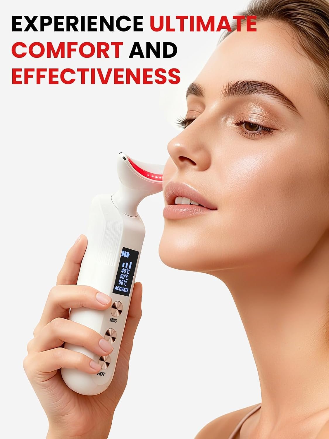 Facial Neck Massager Portable Charging Dock - 3 Heat Settings, Vibrating Face Massage, 9-Color LED Light & 72Hrs Battery | Home Spa Travel Skincare - White - Image 7