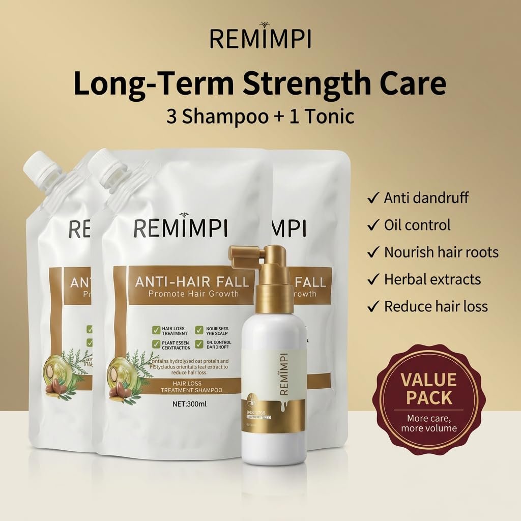 Anti Hair Loss Shampoo & Scalp Tonic Set, Strengthening Hair Care for Thinning Hair, Oil Control & Anti-Dandruff, Long-Term Scalp Balance, 3 Shampoo + 1 Tonic - Image 2