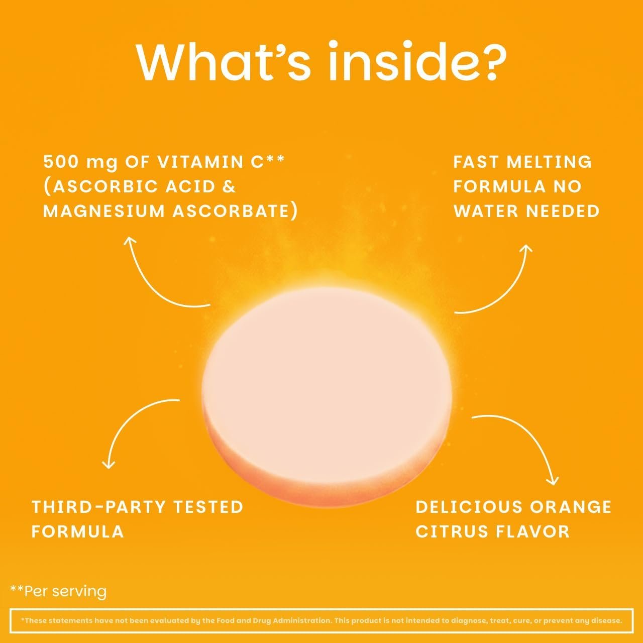 EZ Melts Vitamin C - Daily Vitamin for Antioxidant & Immune Support - No Artificial Flavors - Non-GMO & Sugar-Free - Orange Citrus - 60 Dissolvable Tablets (30 Servings) - Image 4