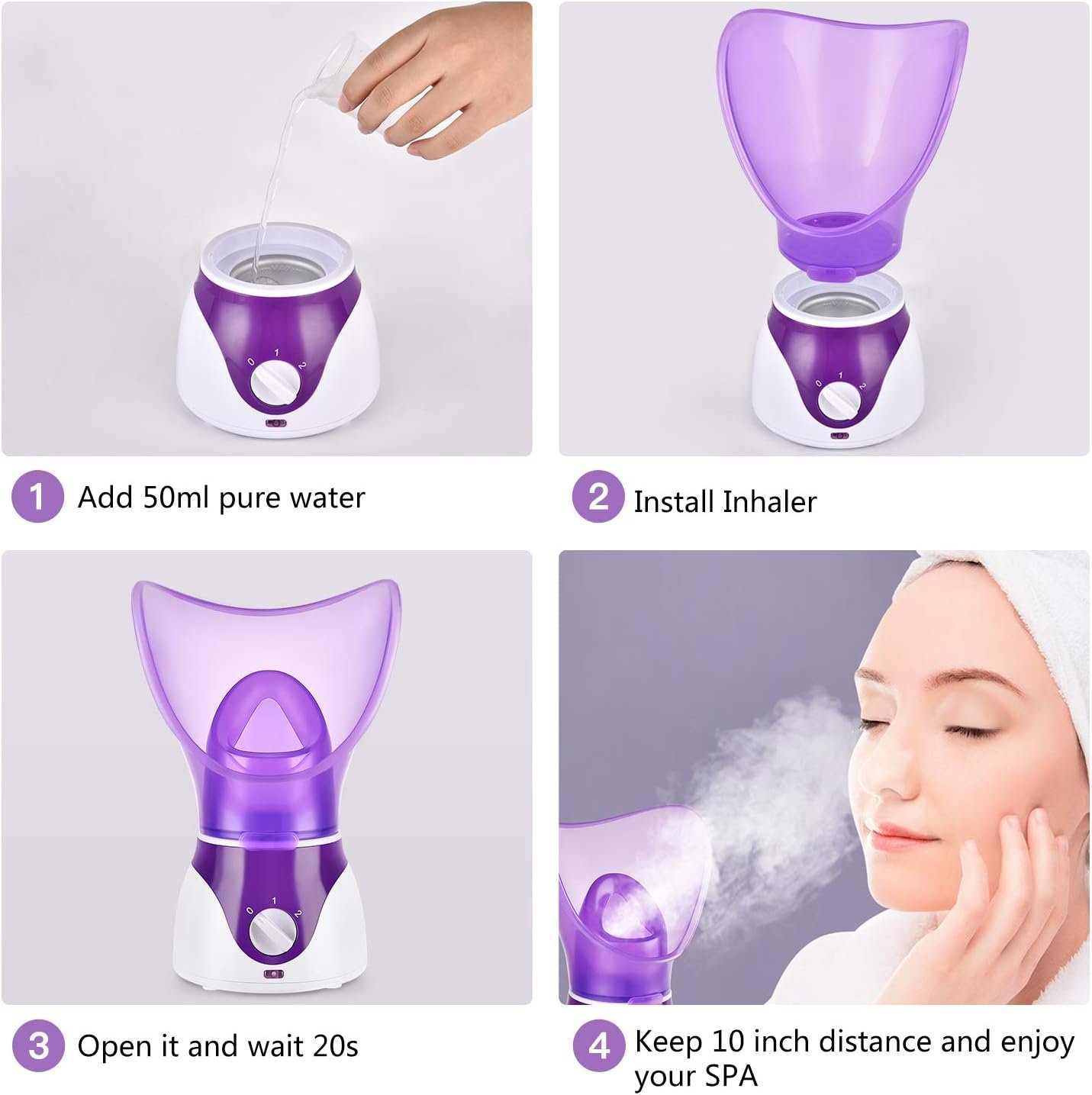 Facial Steamer for Face, Face Steamer for Facial Deep Cleaning, Nano Ionic Facial Steamer for Unclogs Pores, Hydrating (Purple, Include Blackhead Remover Kit, Brush, Headband) - Image 6
