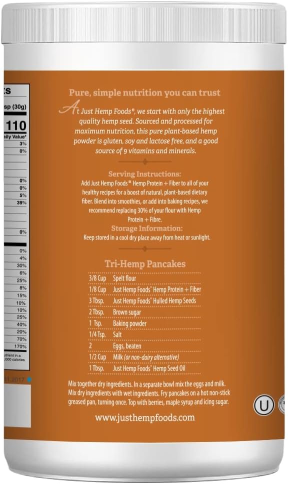 Just Hemp Foods Hemp Protein Powder Plus Fiber, Non-GMO Verified with 11g of Protein & 11g of Fiber per Serving, 16 oz - Packaging May Vary - Image 3