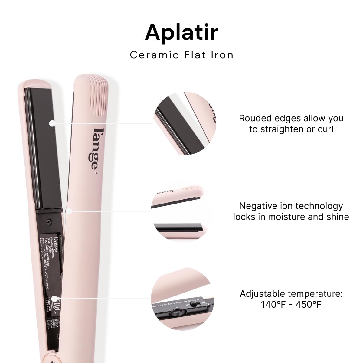 L'ANGE HAIR Aplatir Ceramic 1" Flat Iron | Adjustable Temp & Dual Voltage Hair Straightener | Tourmaline-Infused Plates for Smooth, Frizz-Free Styling | 1 Inch Styling Tool (Blush) - Image 2