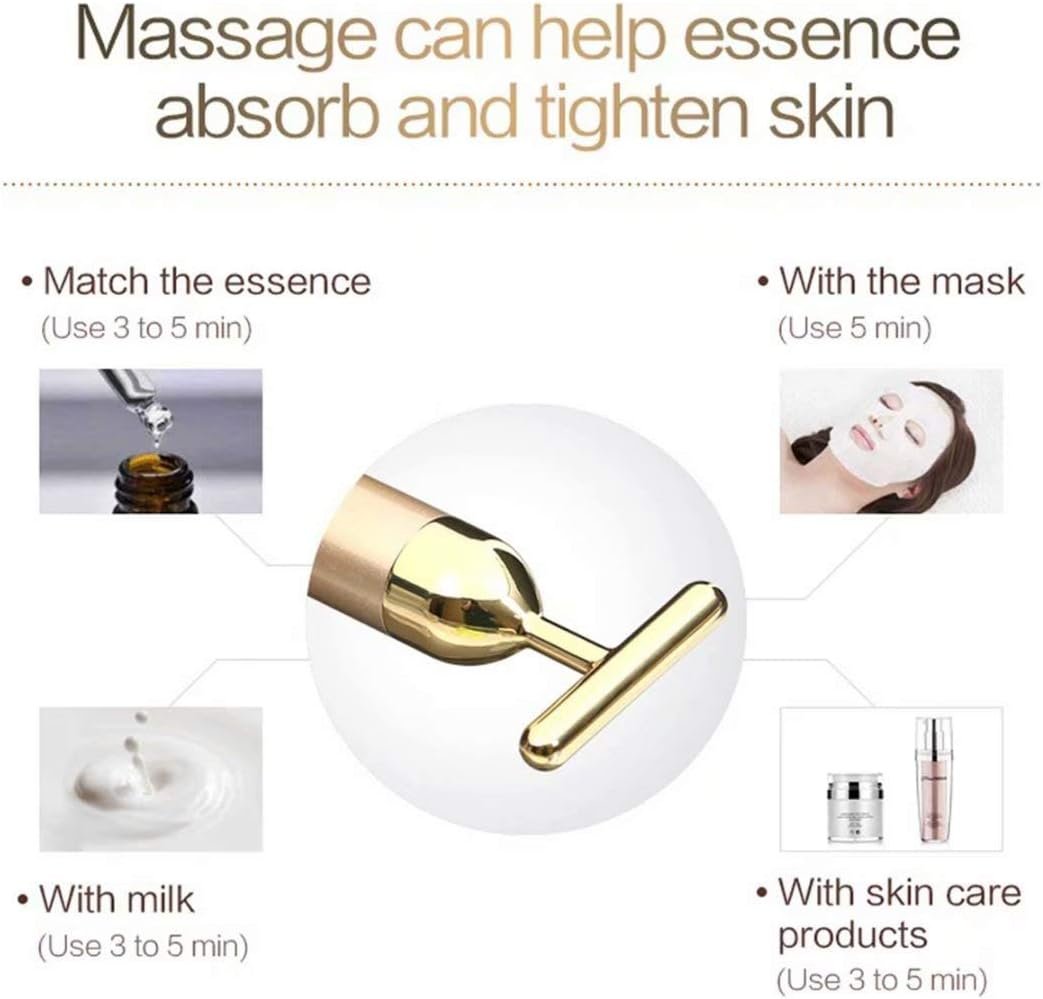 Beauty Bar 24k Gold Skin Care Face Massager Roller, 2 in 1 Electric 3D Roller and T Shape Energy Beauty Bar for Face Lift and Skin Tightening, Handheld Massagers - Image 4