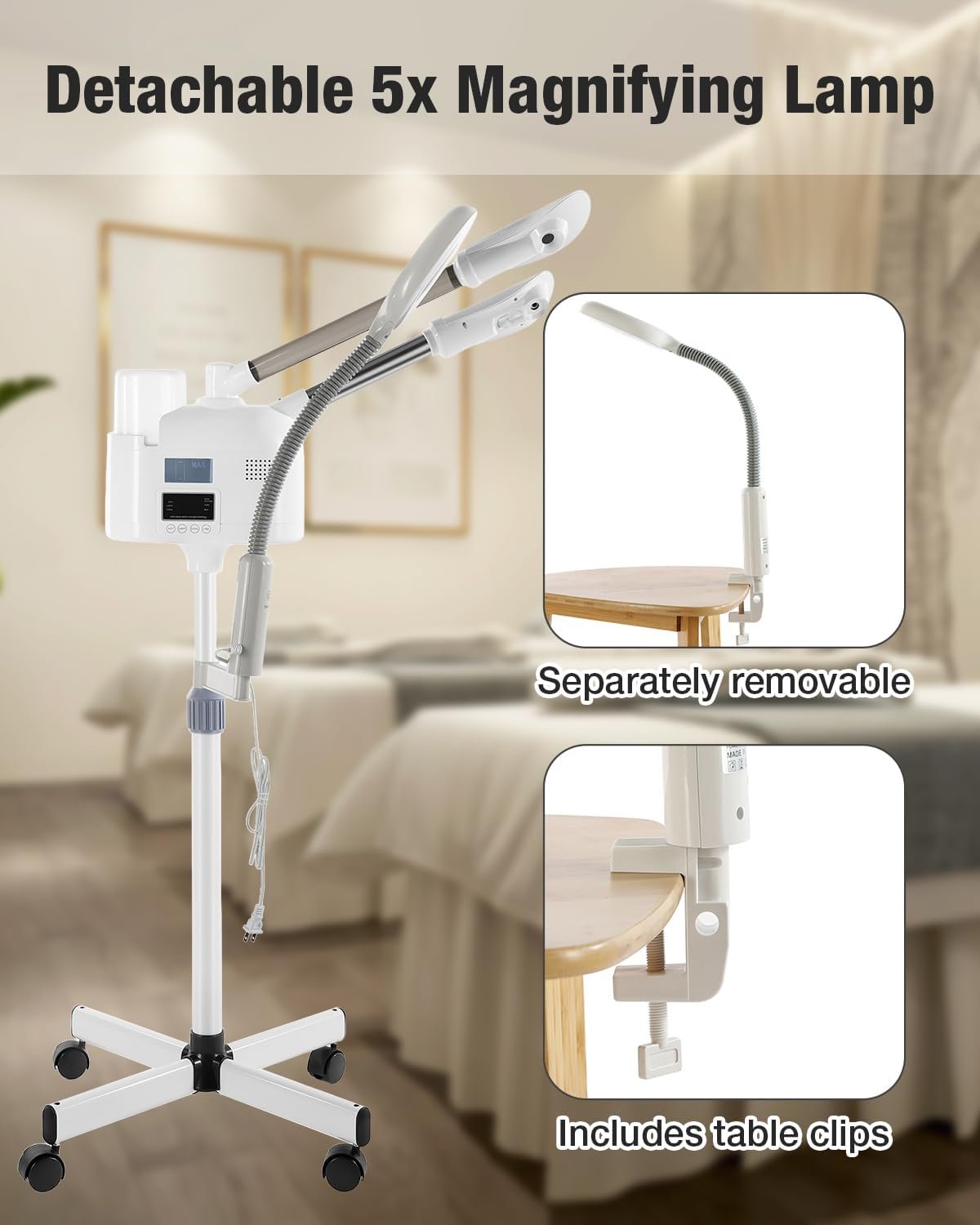 Professional Facial Steamer 3 in 1 Steamer for Face with Hot & Cold Nozzle 5X LED Magnifying Lamp Facial Steamer for Esthetician Beauty Face Equipment Use at Home or Salon - Image 4