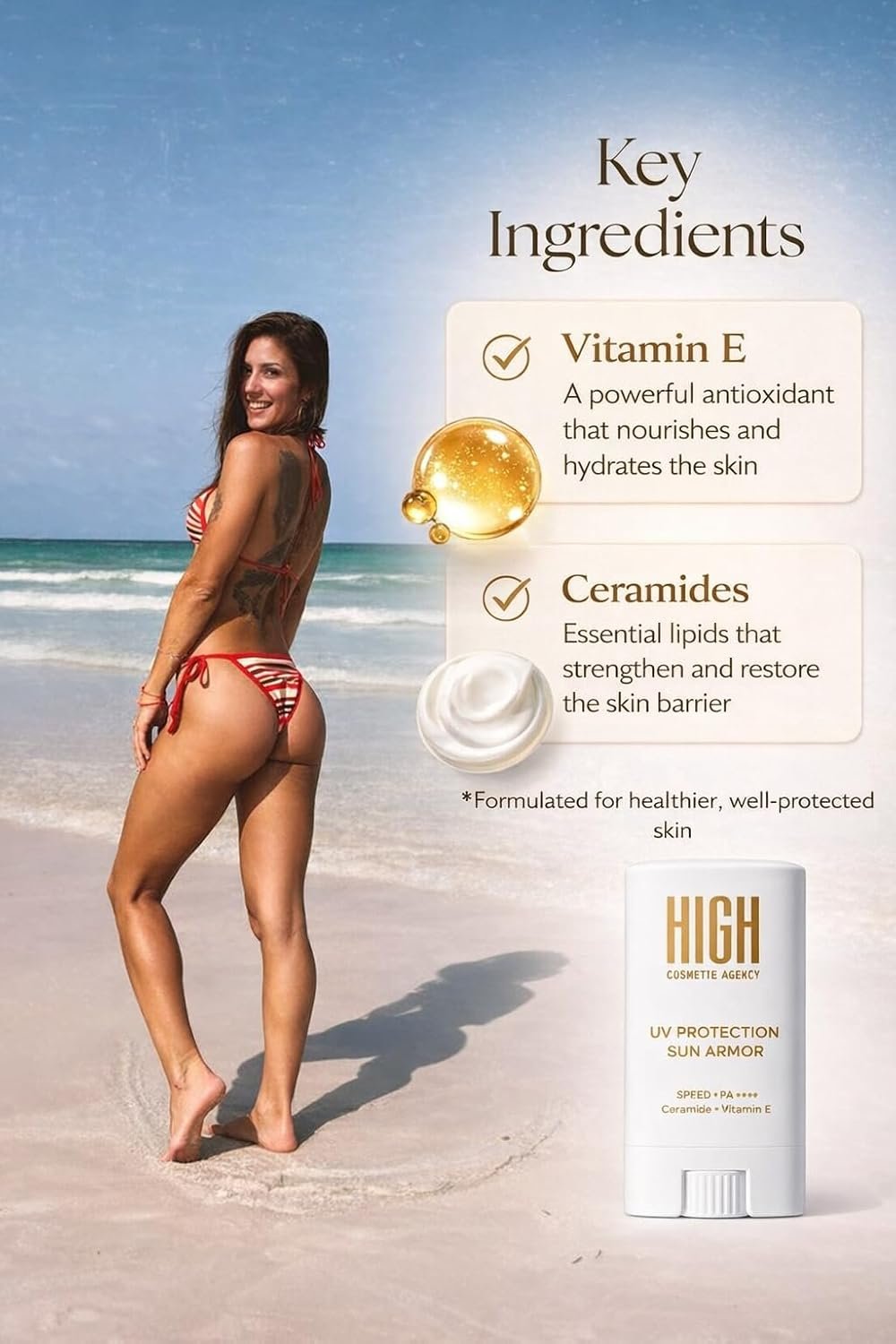 Sun Armor SPF 50 Facial Sunscreen Stick | Broad-Spectrum UVA & UVB Protection | Invisible Finish, Easy Touch-Ups | Vitamin E + Ceramides for Firm, Smooth Skin | Travel-Friendly SPF - Image 4