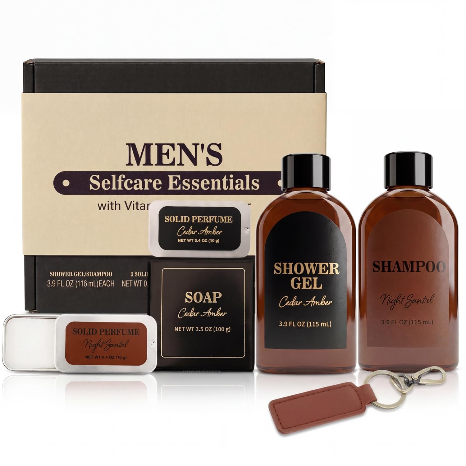 Fathers Day Gift 6 pcs Gifts for Men Cedar & Sandal Mens Gifts with Shampoo, Body Wash, Soap, Self Care Bath Set, Christmas Birthday Gift Box for Him